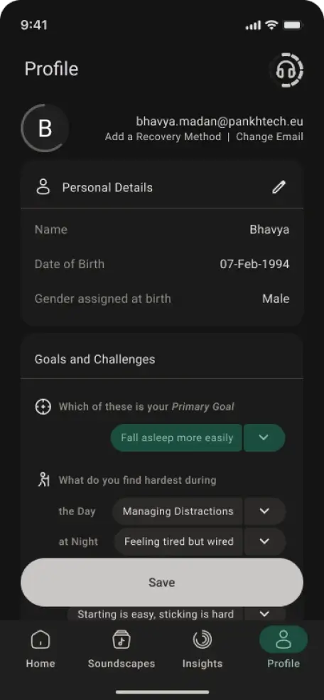 Profile screen